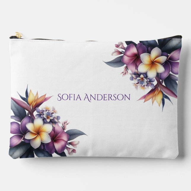 Watercolor Tropical Floral- Accessory Pouch (Front)