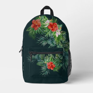 Watercolor Tropical Floral ADD NAME Printed Backpack