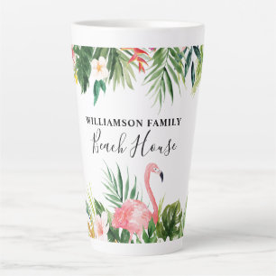 Watercolor Tropical Floral Beach House Large Latte Mug
