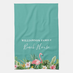 Watercolor Tropical Floral Beach House Tea Towel