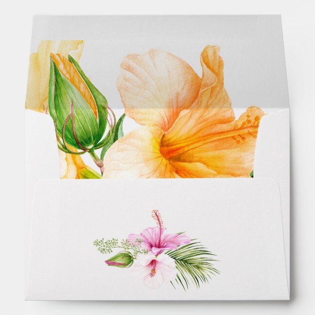 Watercolor Tropical Floral Beach Wedding Envelope (Back (Bottom))