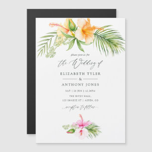 Watercolor Tropical Floral Beach Wedding Magnetic Invitation