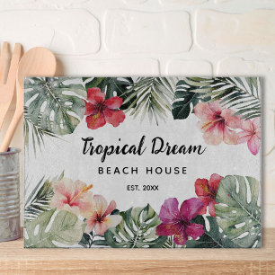 Watercolor Tropical Floral Botanical Beach House Cutting Board