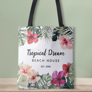 Watercolor Tropical Floral Botanical Beach House Tote Bag