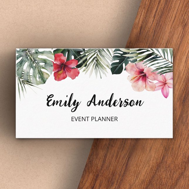 Watercolor Tropical Floral Botanical QR Code Business Card (In situ)