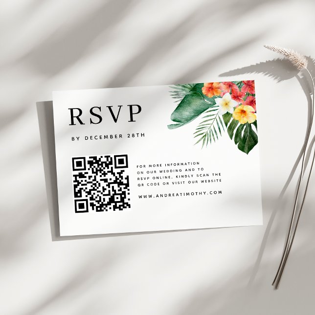 Watercolor Tropical Floral Botanical Wedding RSVP Card (Creator Uploaded)