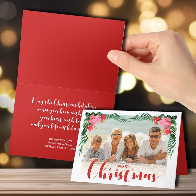 Watercolor Tropical Floral Christmas Photo Holiday Card (Creator Uploaded)
