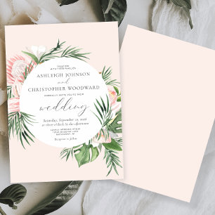 Watercolor Tropical Floral Circle Blush Wedding Invitation