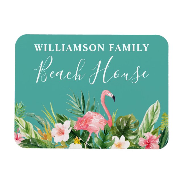 Watercolor Tropical Floral Family Name Beach House Magnet (Horizontal)