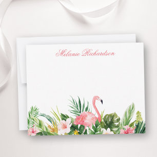 Watercolor Tropical Floral Flamingo Pink Card