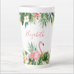 Watercolor Tropical Floral Flamingo Pink Large Latte Mug<br><div class="desc">Watercolor Tropical Floral,  Pink Flamingo,  Personalised Name Latte Coffee Mug - Pink Script</div>
