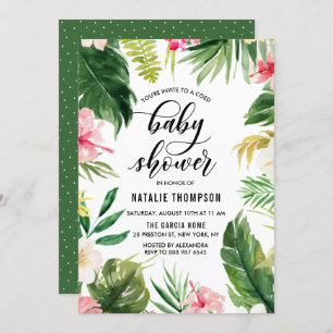 Watercolor Tropical Floral Frame Coed Baby Shower Invitation