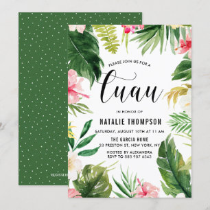 Watercolor Tropical Floral Frame Luau Invitation