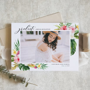 Watercolor Tropical Floral Frame Photo Graduation Announcement
