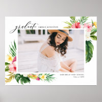 Watercolor Tropical Floral Frame Photo Graduation