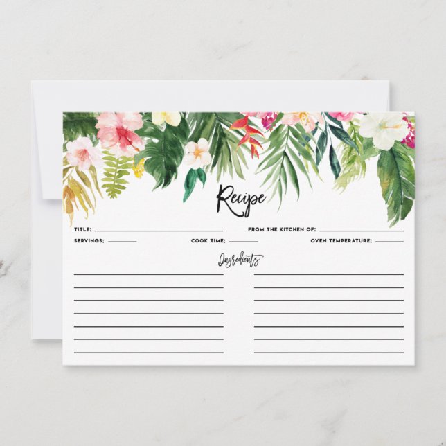 Watercolor Tropical Floral Garland Recipe Card (Front)