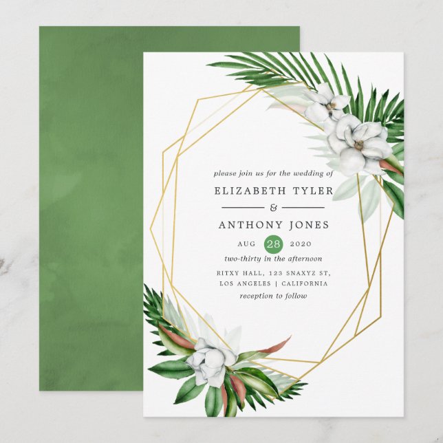 Watercolor Tropical Floral Geometric Wedding Invitation (Front/Back)