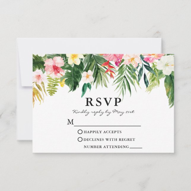 Watercolor Tropical Floral Greenery RSVP Card (Front)