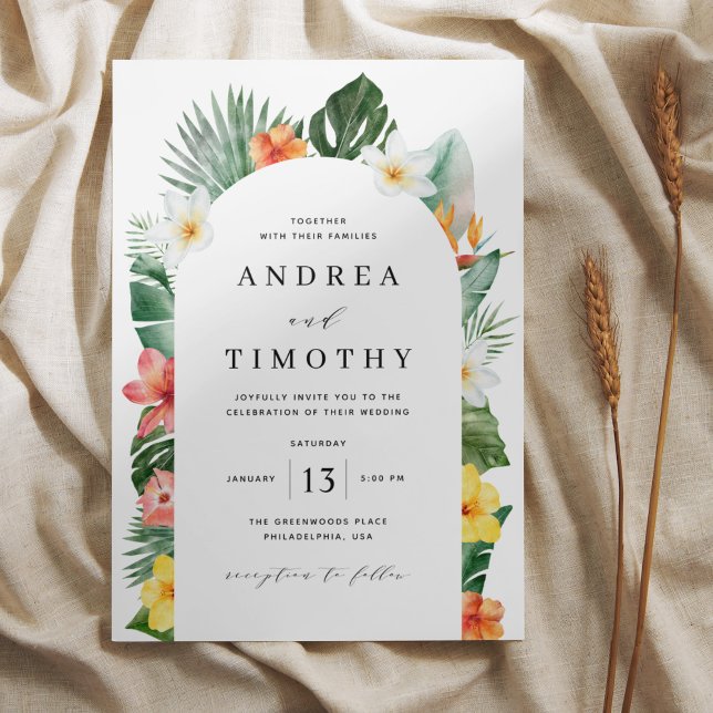 Watercolor Tropical Floral Greenery Wedding Arch Invitation (Creator Uploaded)