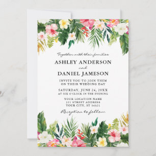 Watercolor Tropical Floral Greenery Wedding Invitation