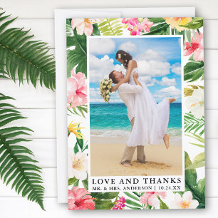 Watercolor Tropical Floral Love and Thanks Thank You Card