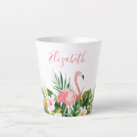 Watercolor Tropical Floral Name Pink Flamingo