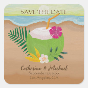 Watercolor Tropical Floral Ocean Beach Wedding Square Sticker