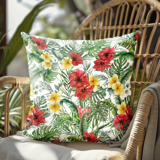 Watercolor Tropical Floral Palm Leaves Cushion (Creator Uploaded)