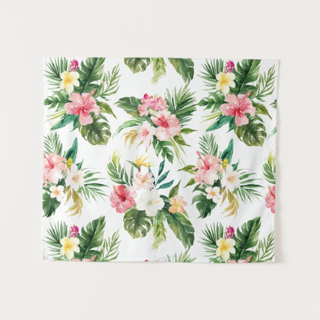Watercolor Tropical Floral Pattern Wall Tapestry (Front (Horizontal))