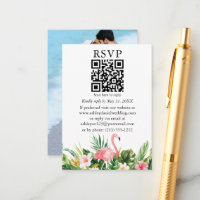 Watercolor Tropical Floral Photo QR RSVP Flamingo