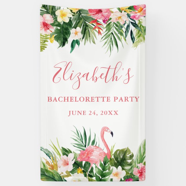 Watercolor Tropical Floral Pink Bachelorette Party Banner (Vertical)