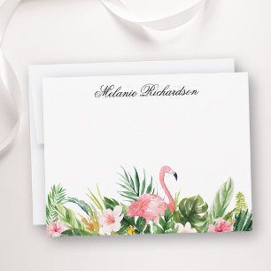 Watercolor Tropical Floral Pink Flamingo Card