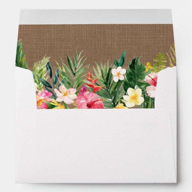 Watercolor Tropical Floral Wedding Burlap Envelope (Back (Bottom))