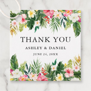 Watercolor Tropical Floral Wedding Thank You Favour Tags