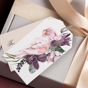 Watercolor Tropical Floral with Pink Parrot Gift Tags