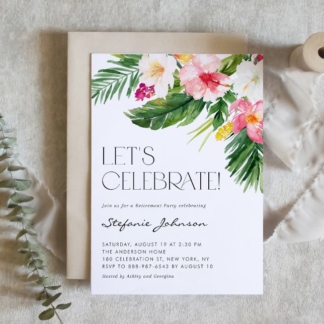 Watercolor Tropical Flower Summer Retirement Party Invitation (Creator Uploaded)