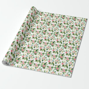 Watercolor Tropical Flowers and Greenery Pattern Wrapping Paper