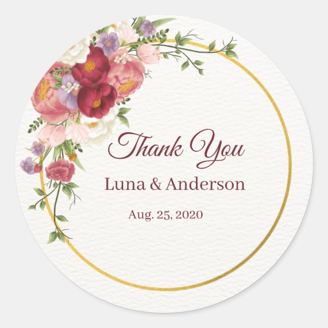 Watercolor Tropical Flowers and Greenery Wedding Classic Round Sticker (Front)