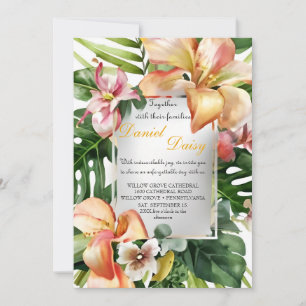 Watercolor Tropical Flowers and Greenery Wedding I Invitation