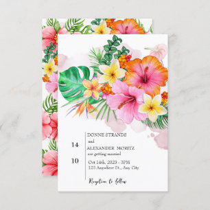 Watercolor Tropical Flowers and Greenery Wedding Invitation