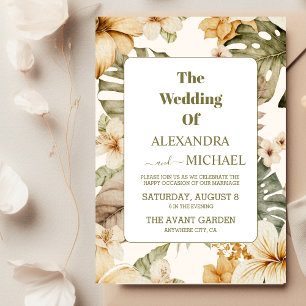Watercolor Tropical Flowers and Greenery Wedding Invitation
