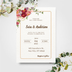 Watercolor Tropical Flowers and Greenery Wedding Invitation