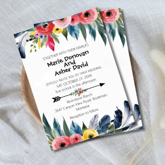 Watercolor Tropical Flowers and Greenery Wedding  Invitation