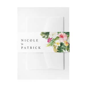 Watercolor Tropical Flowers and Greenery Wedding Invitation Belly Band