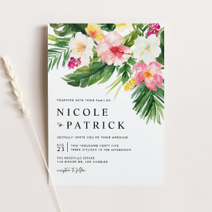 Watercolor Tropical Flowers and Greenery Wedding Invitation Postcard