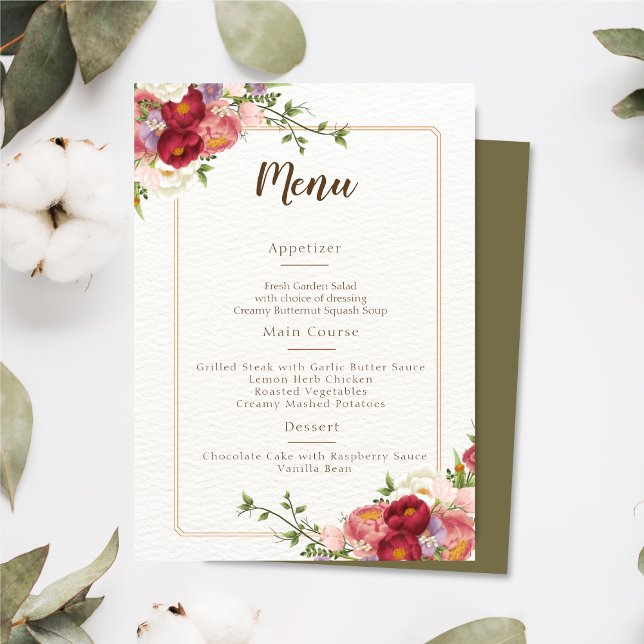 Watercolor Tropical Flowers and Greenery Wedding Menu (Creator Uploaded)