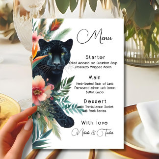 Watercolor Tropical Flowers And Jaguar Menu