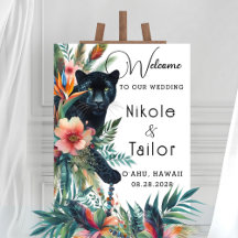 Watercolor Tropical Flowers And Jaguar Welcome
