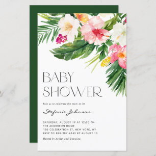 Watercolor Tropical Flowers Baby Shower Invitation
