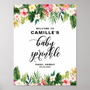 Watercolor Tropical Flowers Baby Sprinkle Welcome Poster